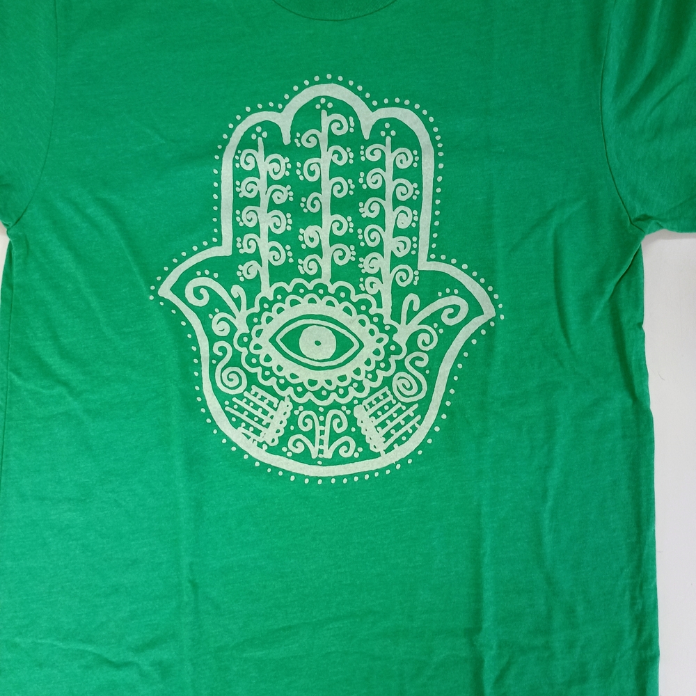 Green Short Sleeve Tee with Hamsa Design
